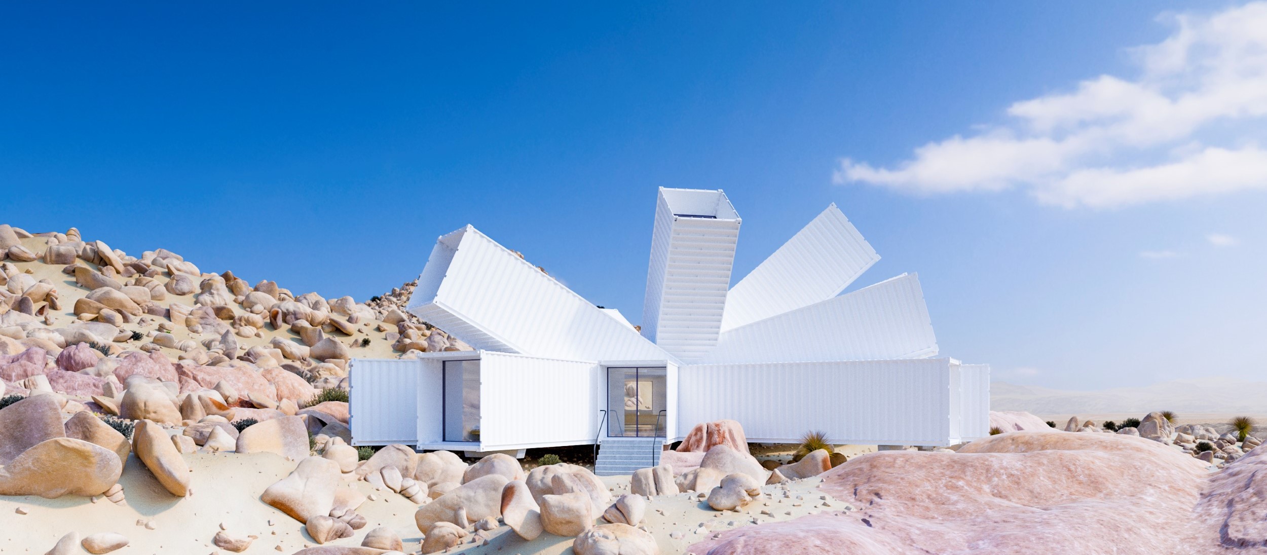 COOLEST SHIPPING CONTAINER ARCHITECTURES: Joshua Tree Residence 回收貨櫃的創意變身 - 耀眼奪目的漠地白花