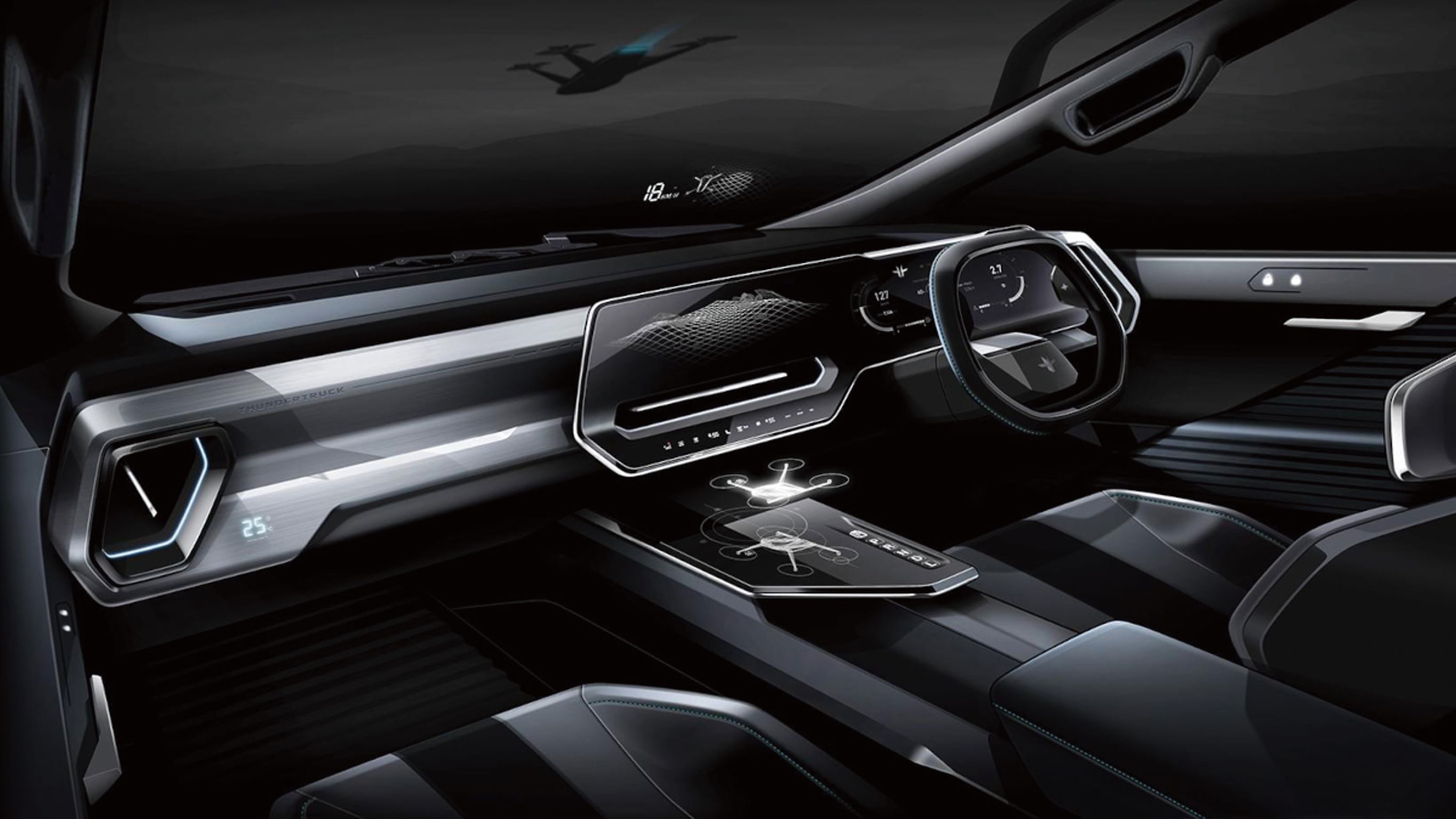 Wolfgang Thundertruck 即使是純正專業越野車，到了 EV 世代也不在設計傳統機械式開關，所有功能全採數位控制。