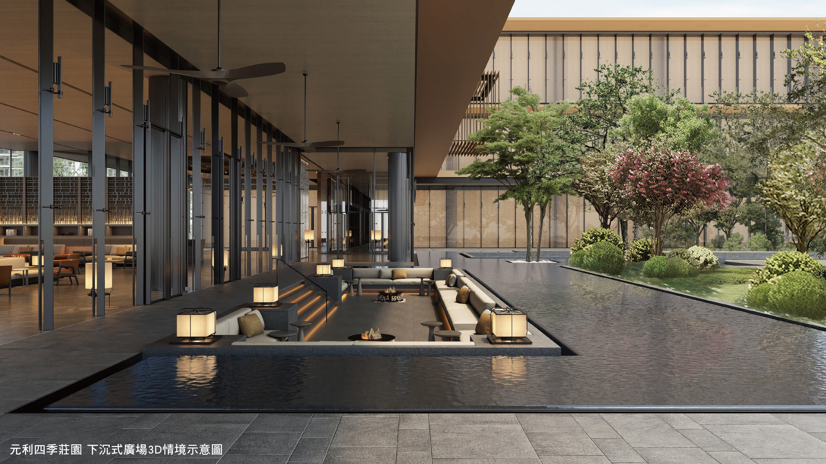 下沉式廣場融合禪意與現代建築的俐落，營造出端莊大器的生活場域。