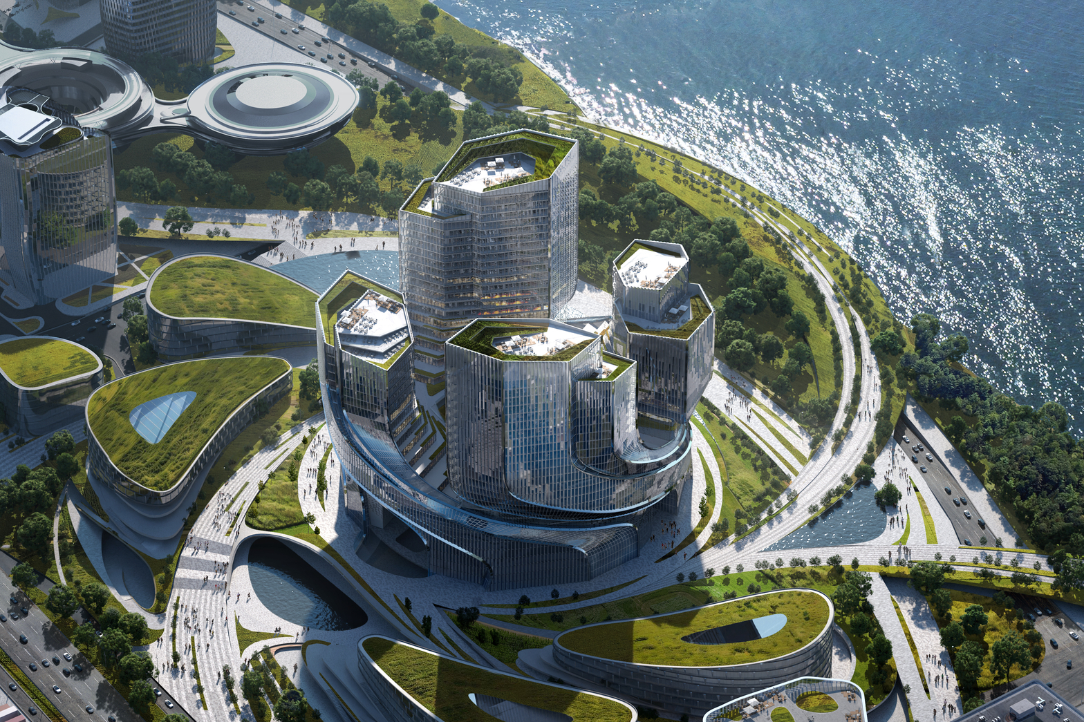 深圳騰訊全球總部 Tencent Helix 以螺旋式景觀露台構成漩渦花園， 將總部大樓巧妙融入一片自然與功能性戶外空間交織的都市綠洲之中。