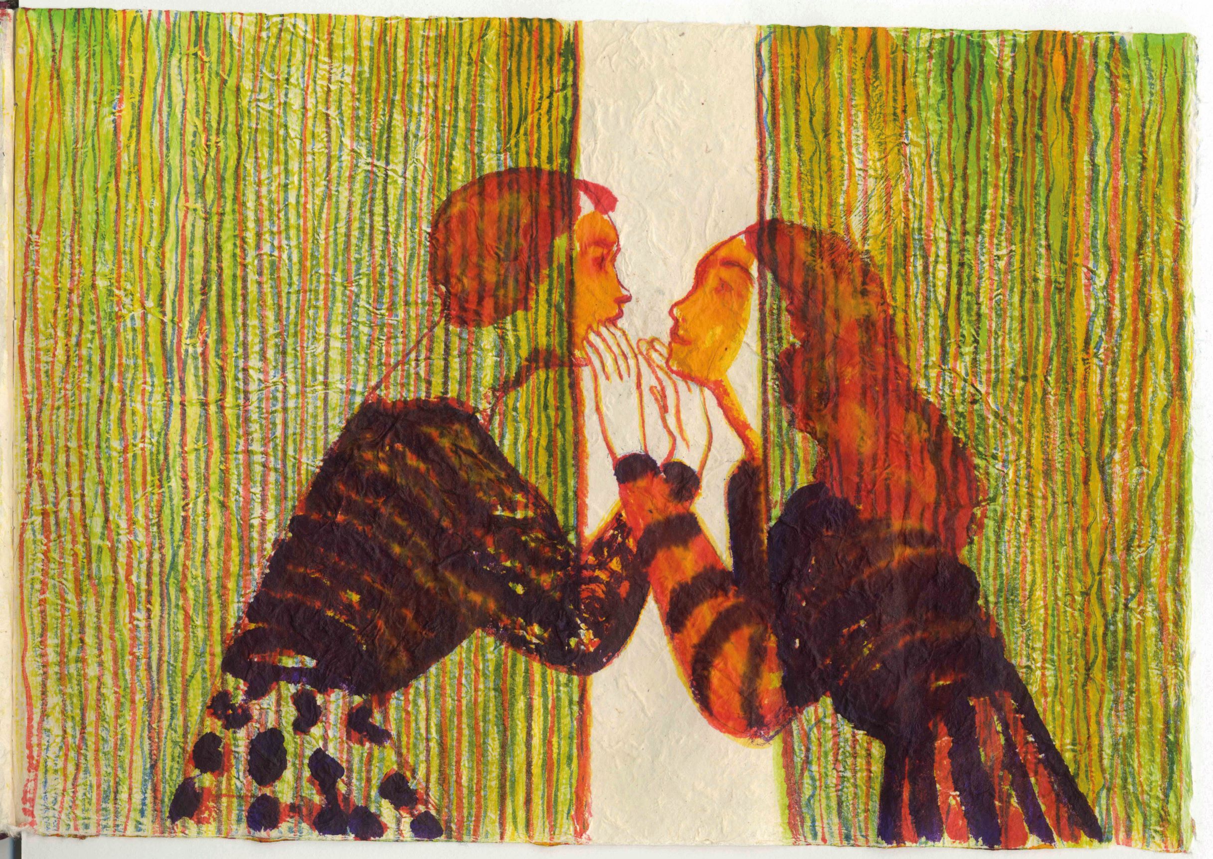 「我主要畫一些名場景，例如陽台相會、破曉漸近、啁啾鳥鳴、Verona 的花園和古城建築等，我為人物加上了珠寶般的光彩，彷彿他們正和光影遊戲著。」